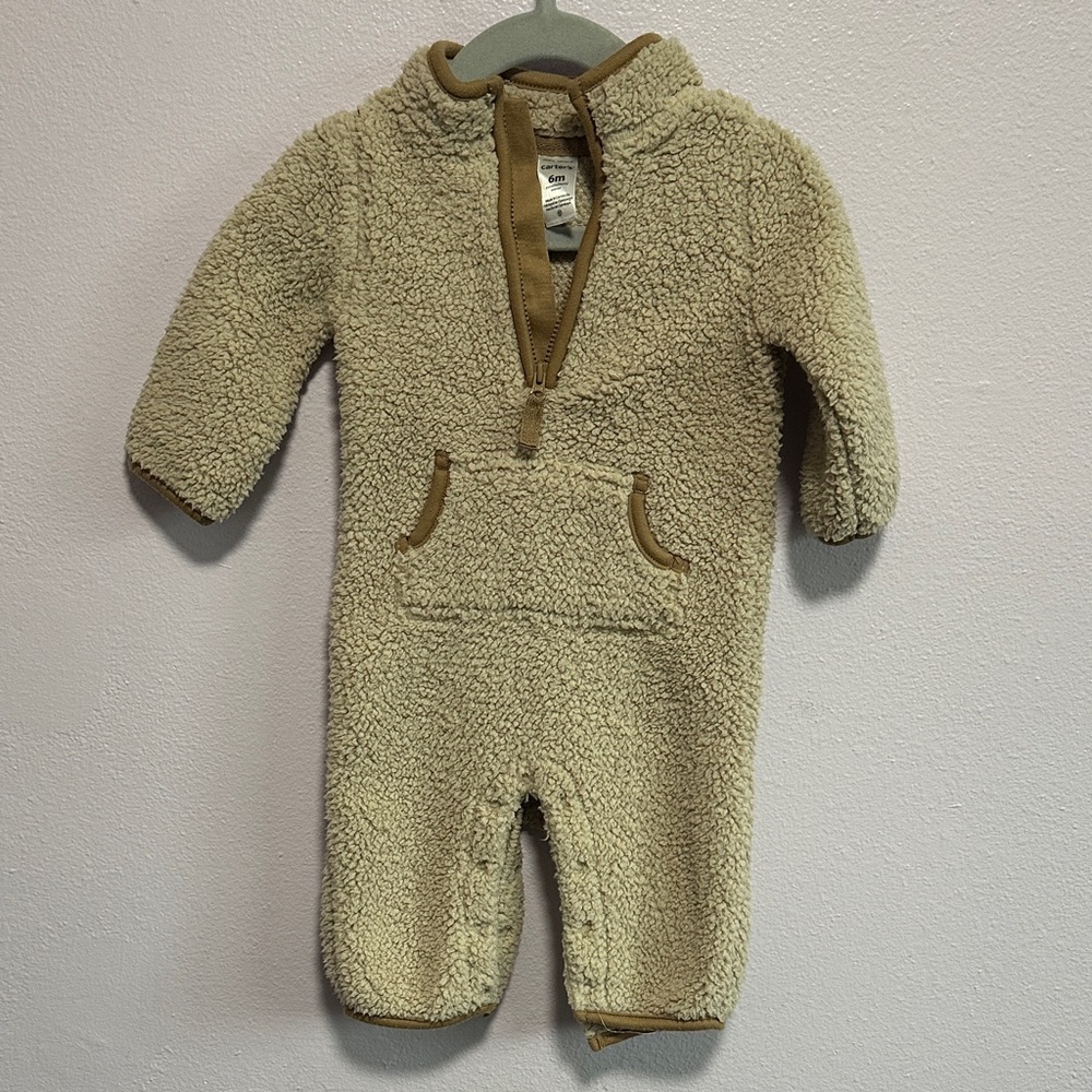 Carter's Cream Sherpa One-Piece with Tan Trim